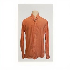 Ralph Lauren Slim Fit Gingham Button Down Shirt Orange White Men's L
